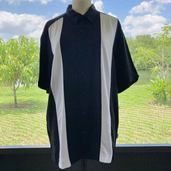 Cubavera Men's Short Sleeve Button black and white NWT size Large - Picture 1 of 6
